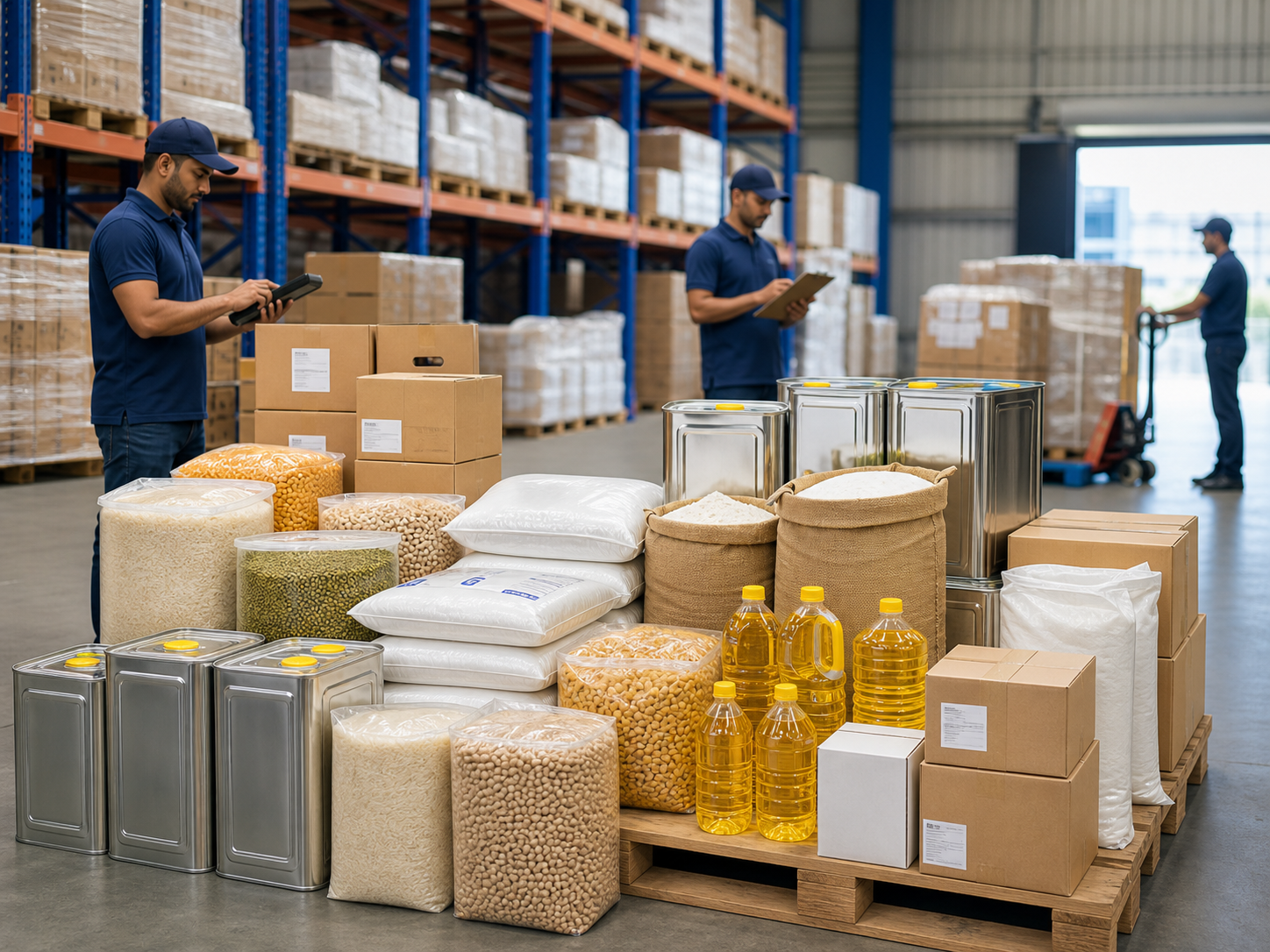 Food commodities arranged for wholesale and bulk supply
